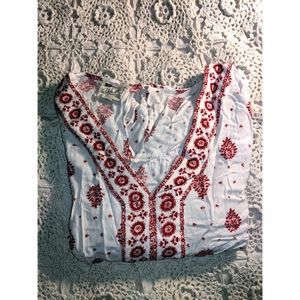 Peasant Top Size Medium White/ Red LA Hearts